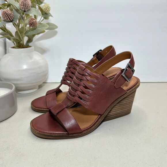 New Lucky Brand Lemia Heel Leather Sandal Burgundy Women's 6.5M/EU37 NWOB - Picture 3 of 11